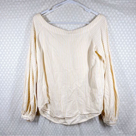 Anthropologie Maeve Yellow White Striped Clotille Off The Shoulder Top - Picture 2 of 5